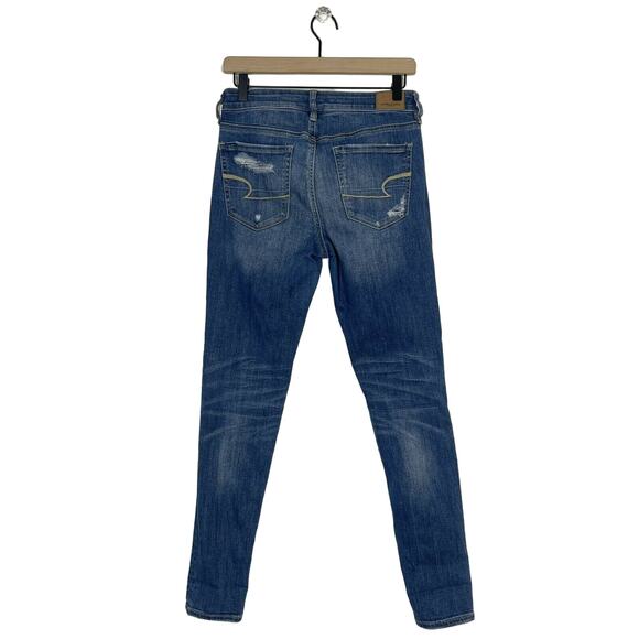 American Eagle Size 4 Super Stretch Hi Rise Jegging Distressed Skinny Blue Jeans - Picture 2 of 10